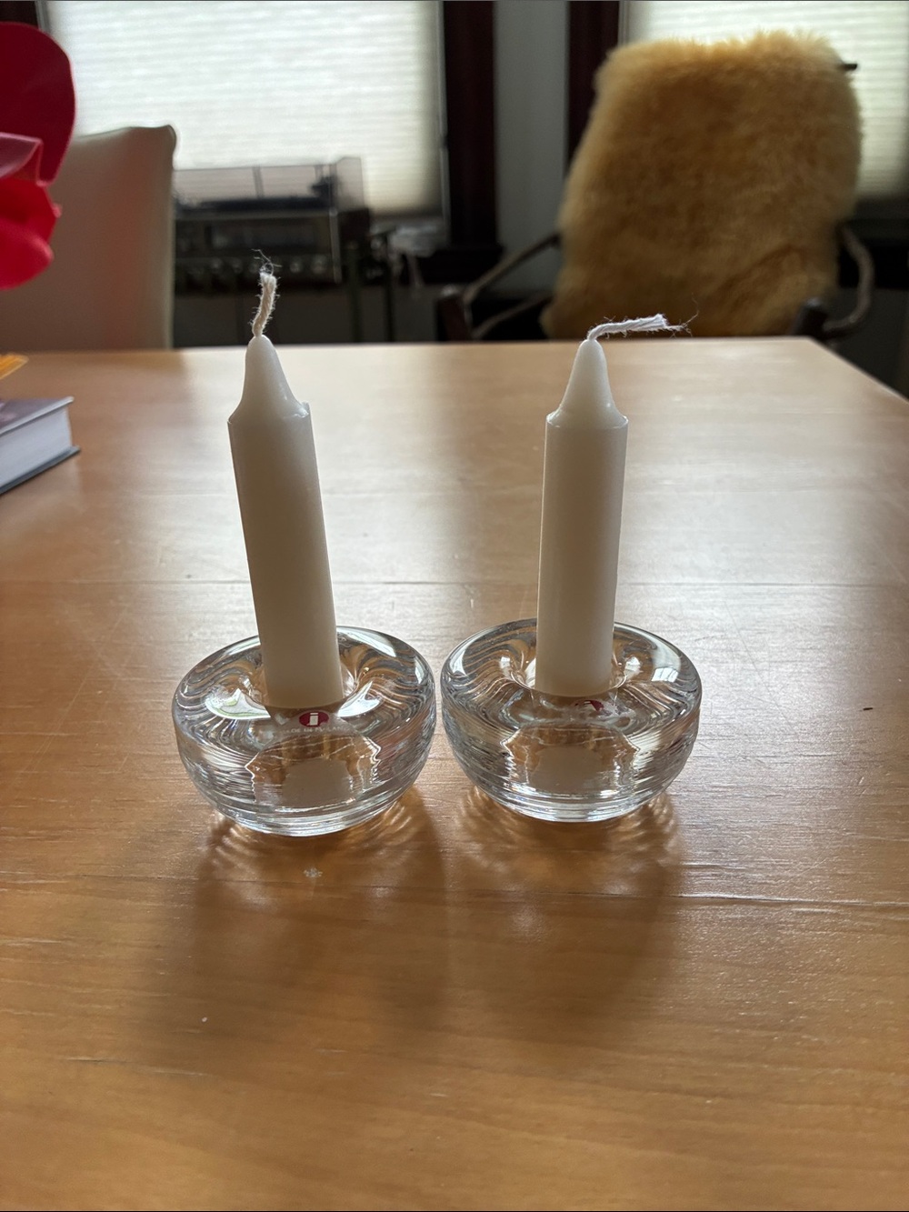 Ittala Finnish short glass candle holders in EUC
